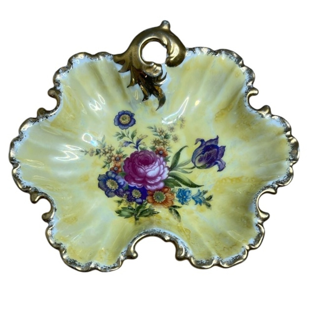 VINTAGE 50s GC Japan Hand Painted Floral Decorative Dish Gold Accents Fine China